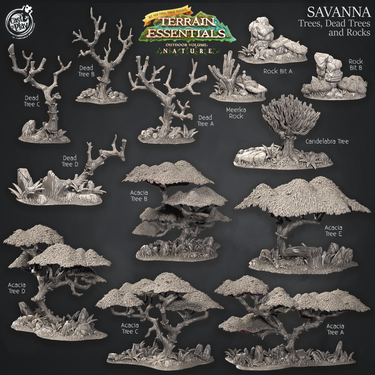 Savanna Terrain - Rocks, Trees, and Dead Trees